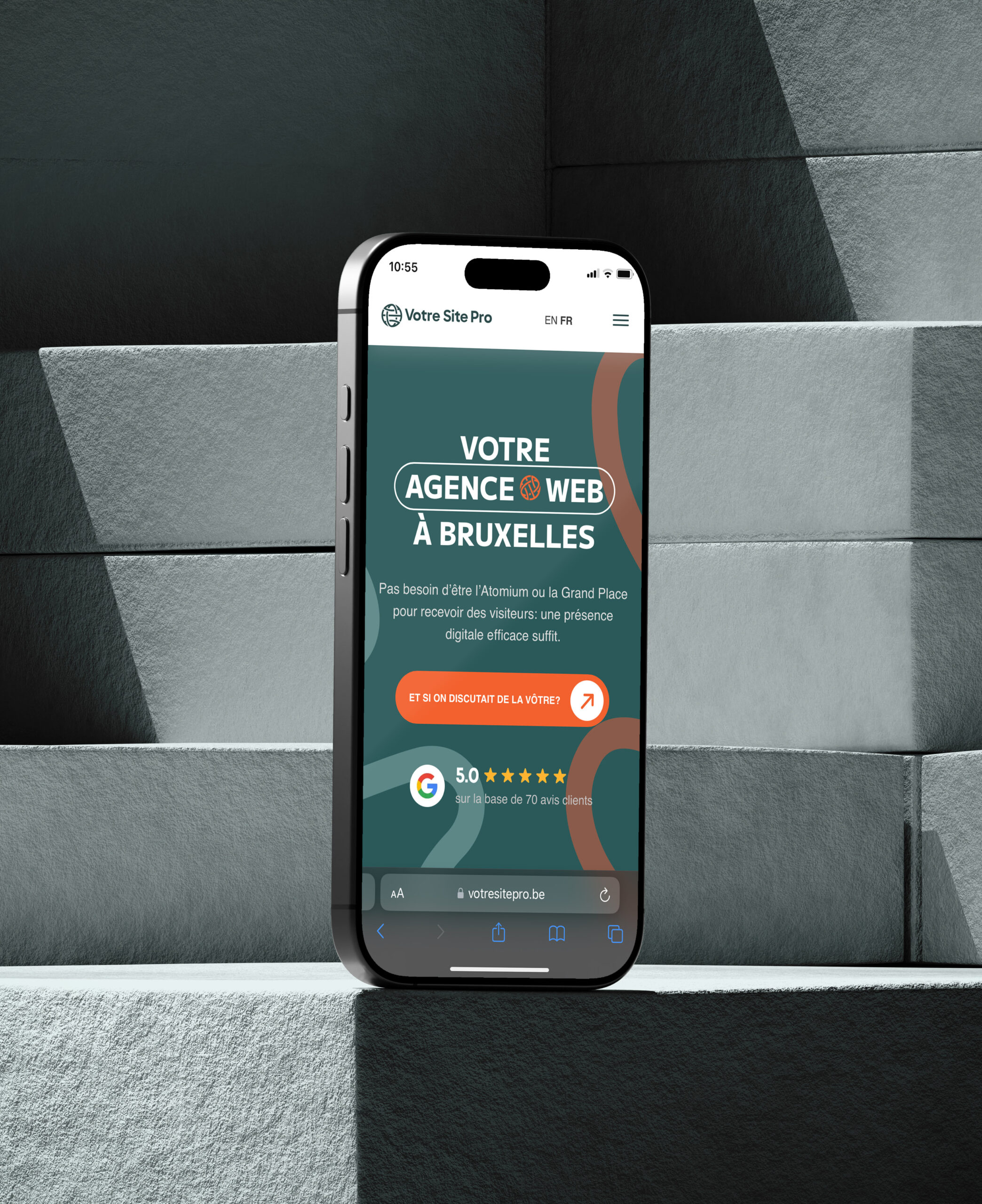 écran de téléphone du site web Votre Site Pro - Graphiste Belge Pour Indépendants